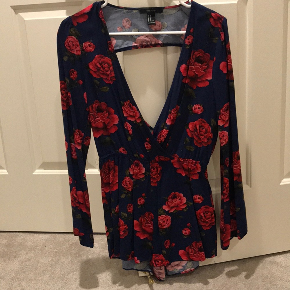 Blue & red floral romper